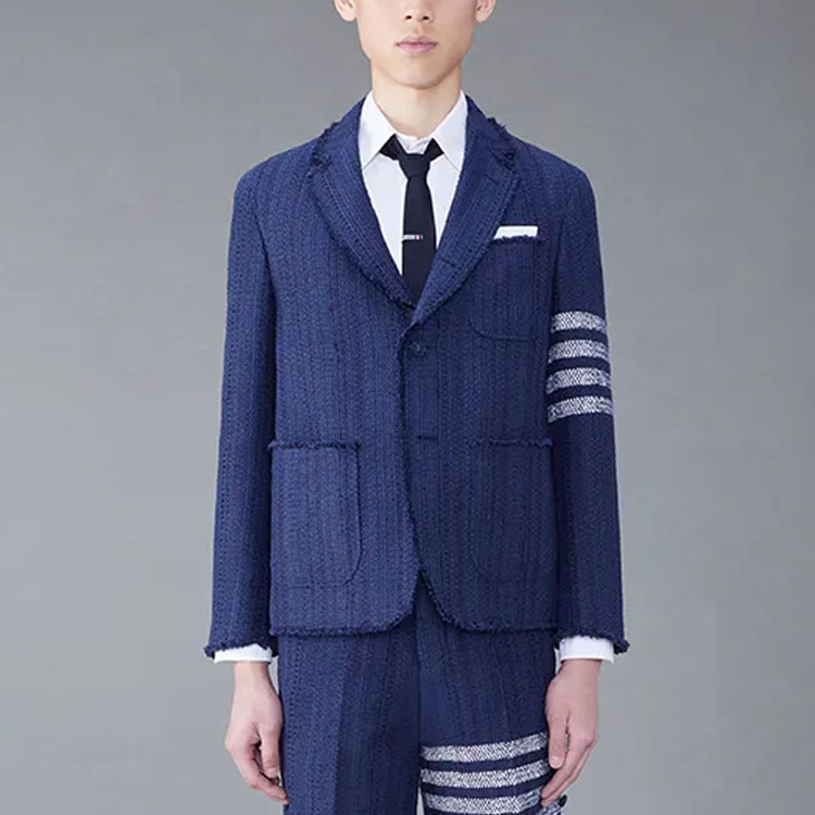Lookbook Thom Browne SS24  Four-Stripe Tweed Pocket Blazer - Blue. MJU505T-F0513-415