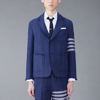 Thom Browne SS24 Four-Stripe Tweed Pocket Blazer - Blue. MJU505T-F0513-415 Lookbook Thom Browne SS24 Four-Stripe Tweed Pocket Blazer - Blue. MJU505T-F0513-415