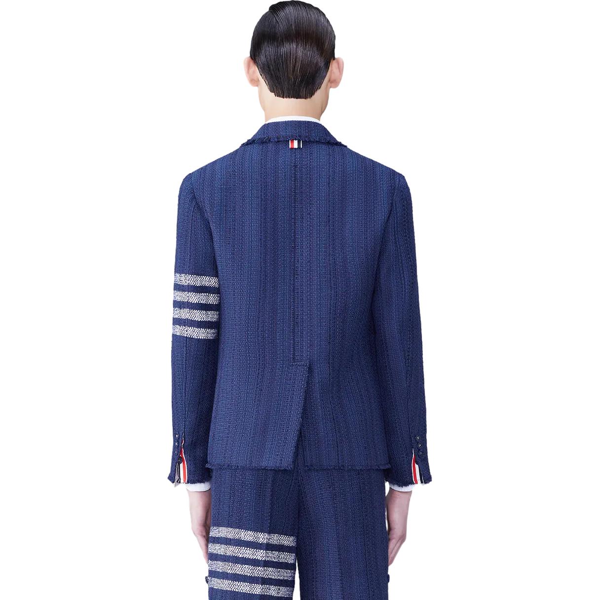 Shop Thom Browne SS24  Four-Stripe Tweed Pocket Blazer - Blue. MJU505T-F0513-415