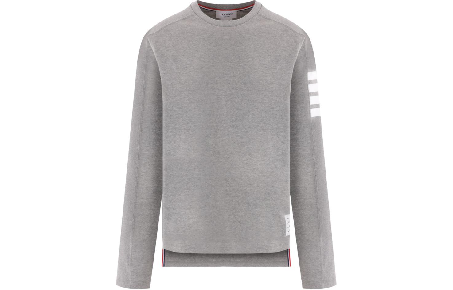 THOM BROWNE SS24  Grey Classic 4-Bar Stripe Knit Long-Sleeve Tee. MJS245A-07323-055
