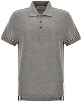 THOM BROWNE SS24 Grey Polo Shirt with Cuff Striped Detail. MJP193A-J0129-035 THOM BROWNE SS24 Grey Polo Shirt with Cuff Striped Detail. MJP193A-J0129-035