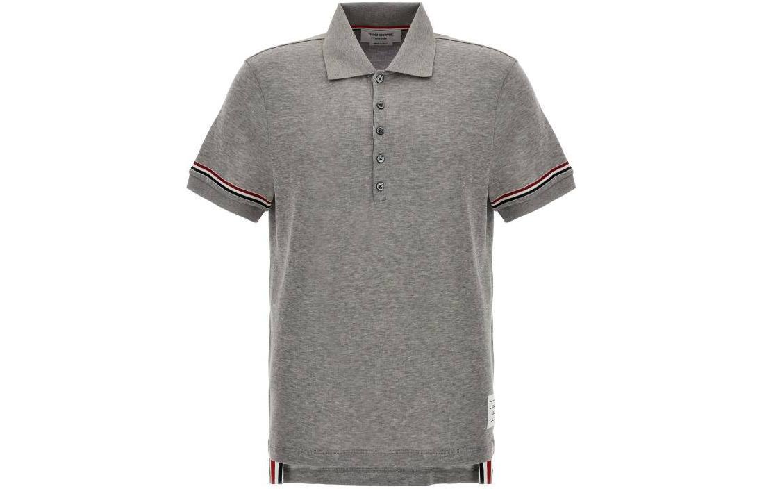 THOM BROWNE SS24  Grey Polo Shirt with Cuff Striped Detail. MJP193A-J0129-035 圖 2