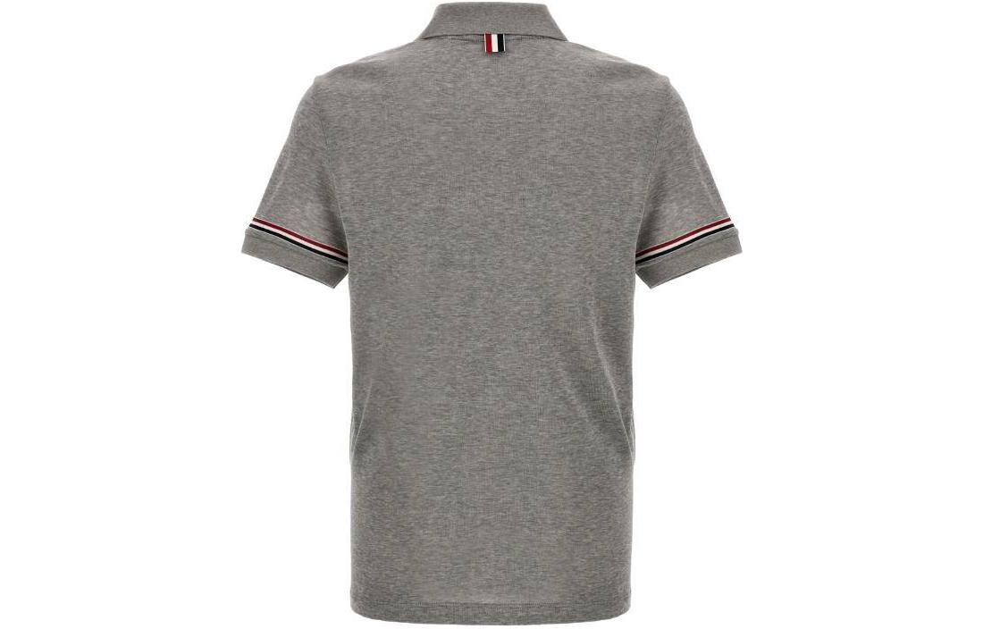 THOM BROWNE SS24  Grey Polo Shirt with Cuff Striped Detail. MJP193A-J0129-035 圖 3