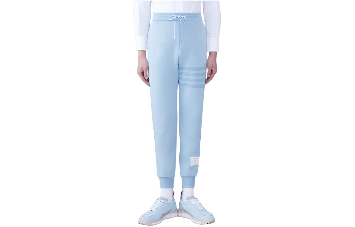 THOM BROWNE SS24  Light Blue 4-Bar Logo Knitted Joggers. MJQ160A-J0051-480