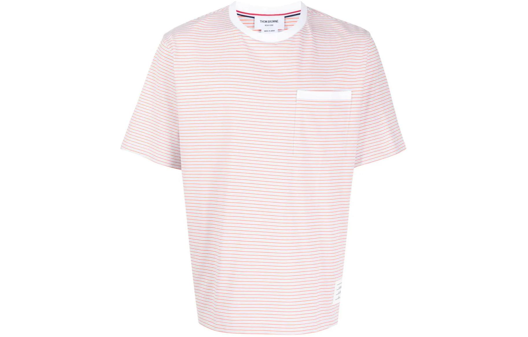 THOM BROWNE SS24  Loose Fit Striped Pink Crewneck T-Shirt. MJS244A-J0115-825