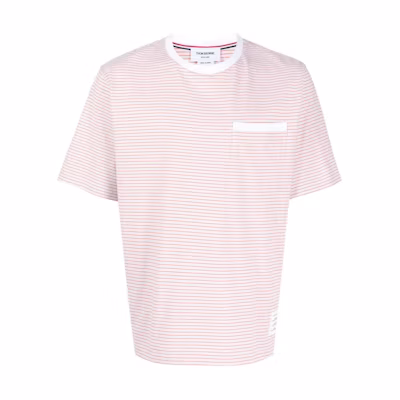 THOM BROWNE SS24 Loose Fit Striped Pink Crewneck T-Shirt. MJS244A-J0115-825