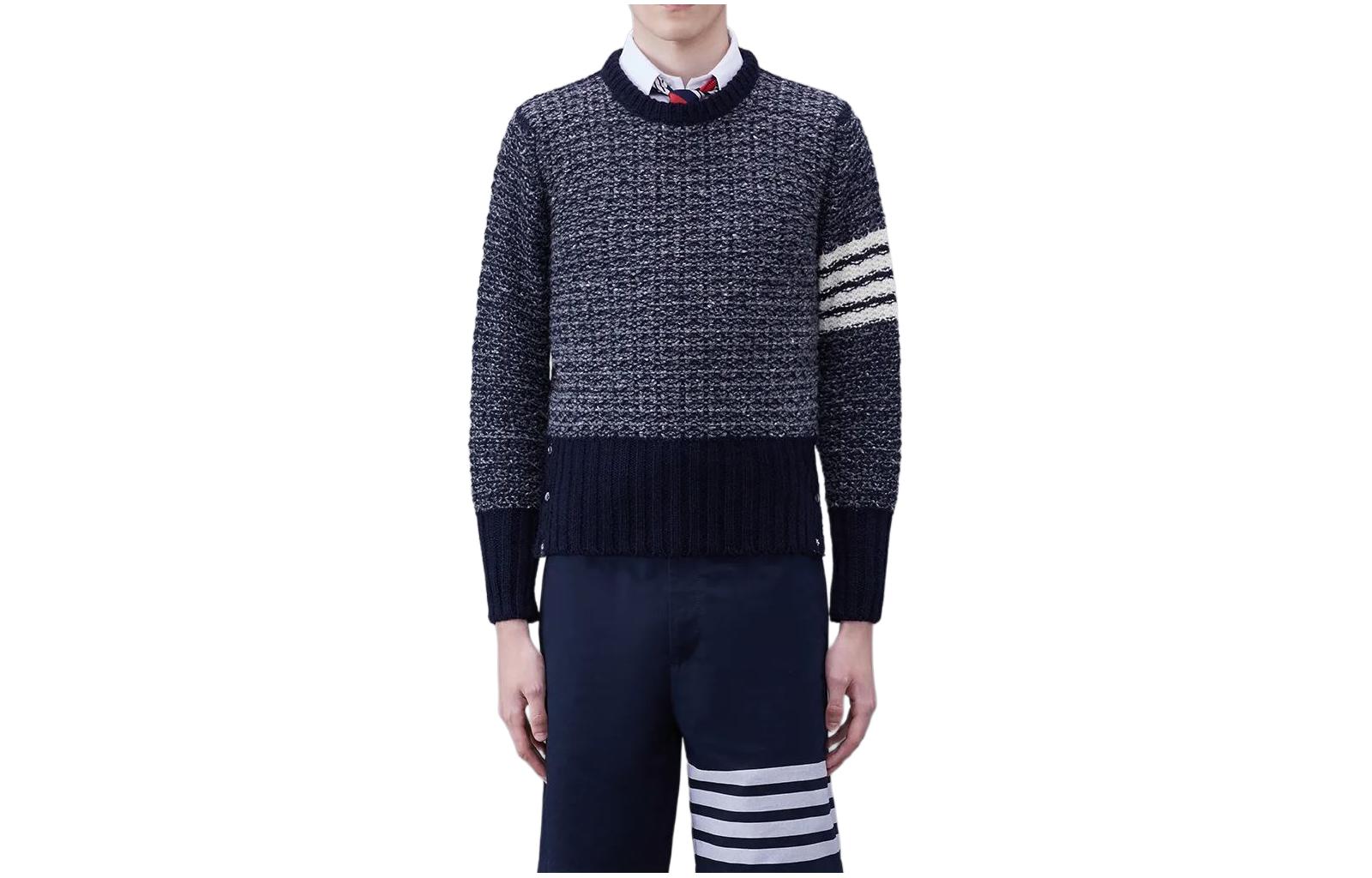 THOM BROWNE SS24  Navy Blue 4-Bar Stripe Pullover Sweater. MKA489A-Y1506-415