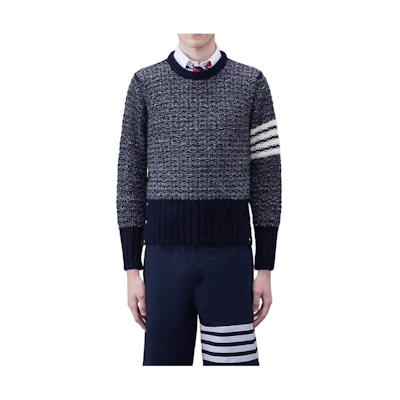 THOM BROWNE SS24 Navy Blue 4-Bar Stripe Pullover Sweater. MKA489A-Y1506-415