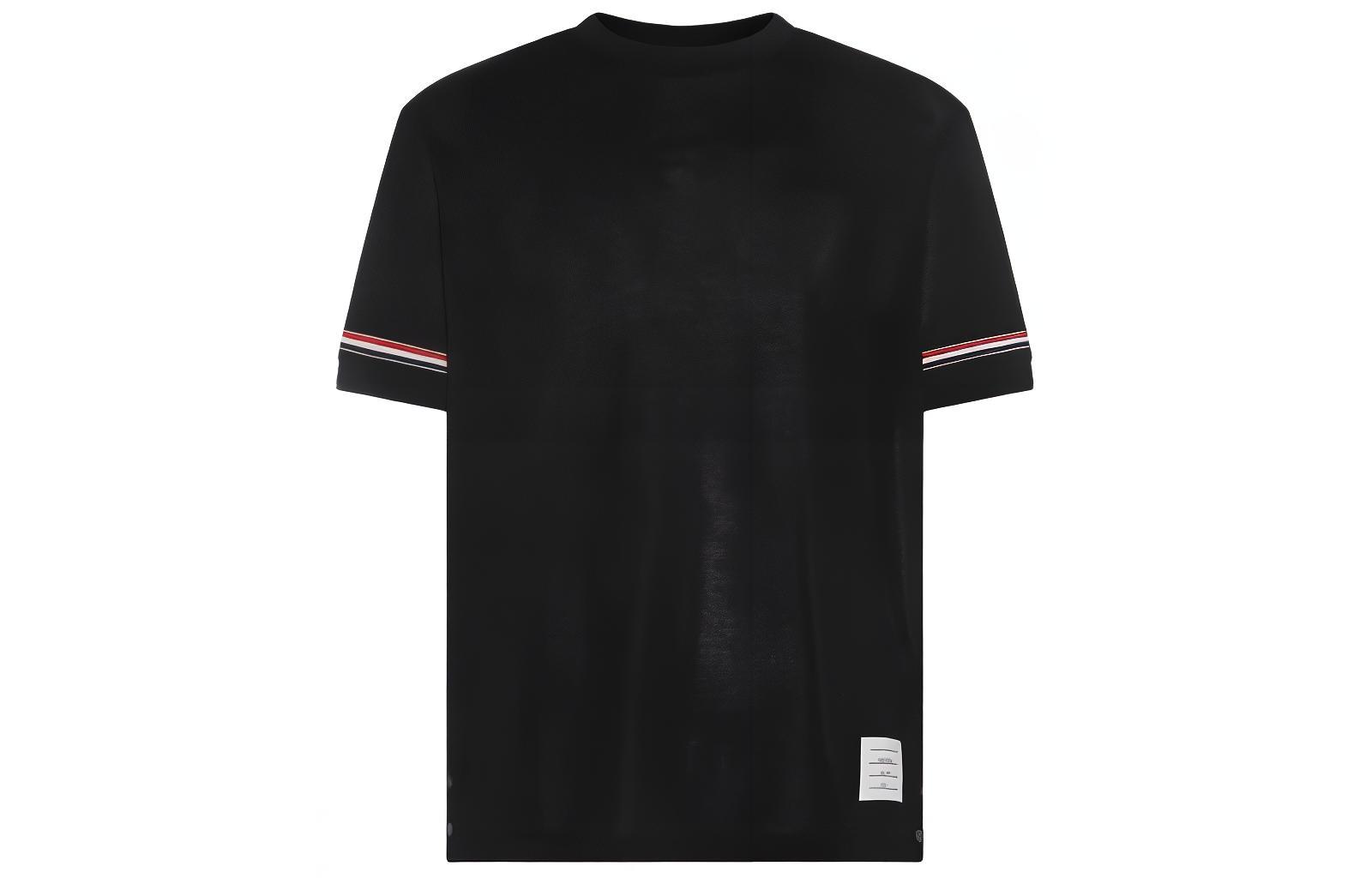 THOM BROWNE SS24  Navy Blue Striped Crewneck Short Sleeve T-Shirt MJS247A-J0129-415