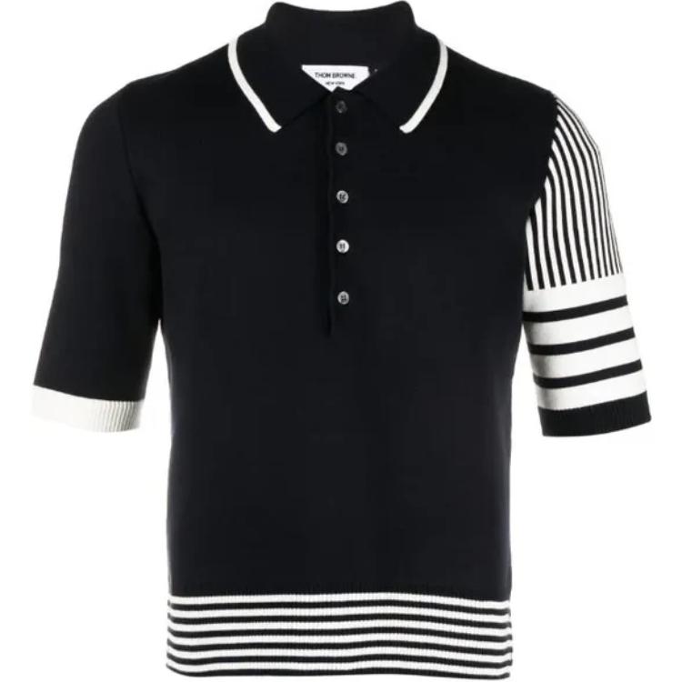Thom Browne SS24  Navy Blue Striped Polo Shirt Short Sleeve Fit. MKP113F-Y3007-415 圖 2