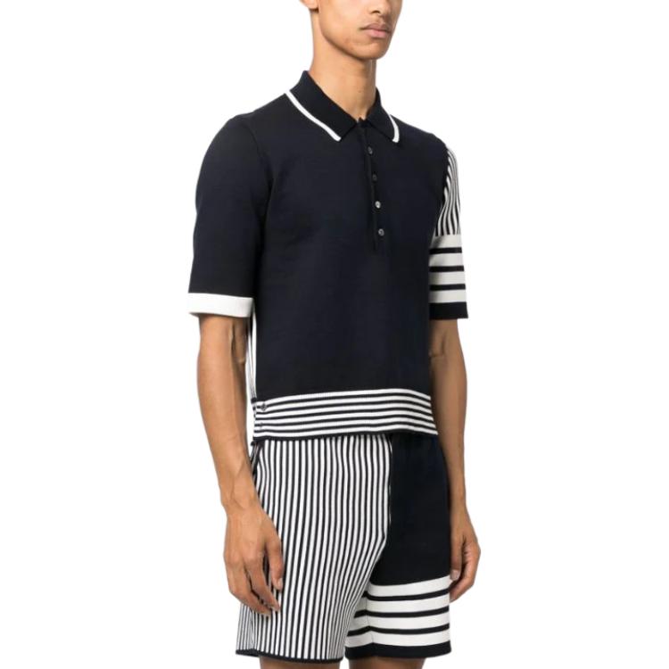 Thom Browne SS24  Navy Blue Striped Polo Shirt Short Sleeve Fit. MKP113F-Y3007-415 圖 5