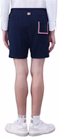 Shop THOM BROWNE SS24 Navy Blue Textured Cotton Casual Shorts. MJQ188A-J0114-415