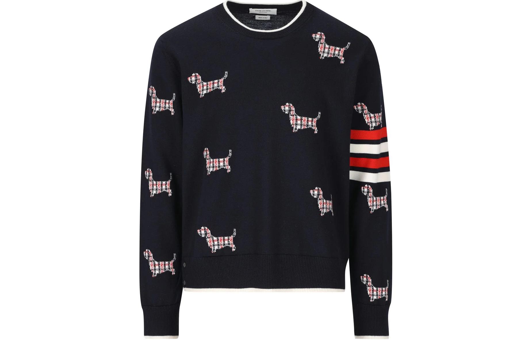 THOM BROWNE SS24  Navy Merino Wool Animal Print Striped Crewneck Sweater MKA490B-Y1002-415 圖 2