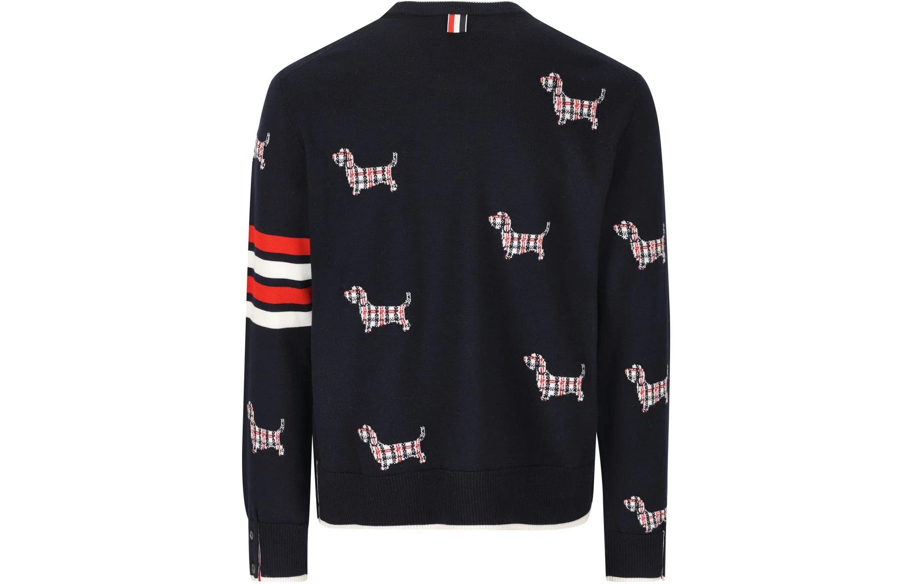 THOM BROWNE SS24  Navy Merino Wool Animal Print Striped Crewneck Sweater MKA490B-Y1002-415 圖 3
