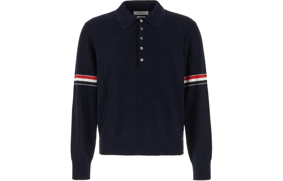 Thom Browne SS24  Navy Wool Long Sleeve Polo Shirt with Three Stripes. MKP108A-Y1002-415 圖 2