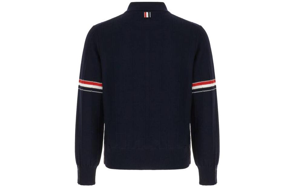 Thom Browne SS24  Navy Wool Long Sleeve Polo Shirt with Three Stripes. MKP108A-Y1002-415 圖 3