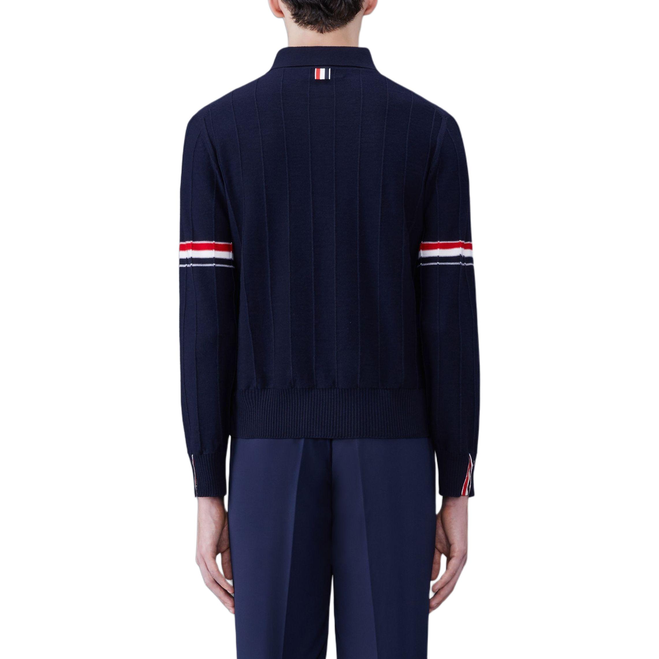 Thom Browne SS24  Navy Wool Long Sleeve Polo Shirt with Three Stripes. MKP108A-Y1002-415 圖 6