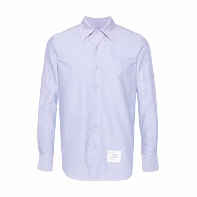 THOM BROWNE SS24 Slim-Fit Button-Up Shirt Blue MWL403O-F0313-480