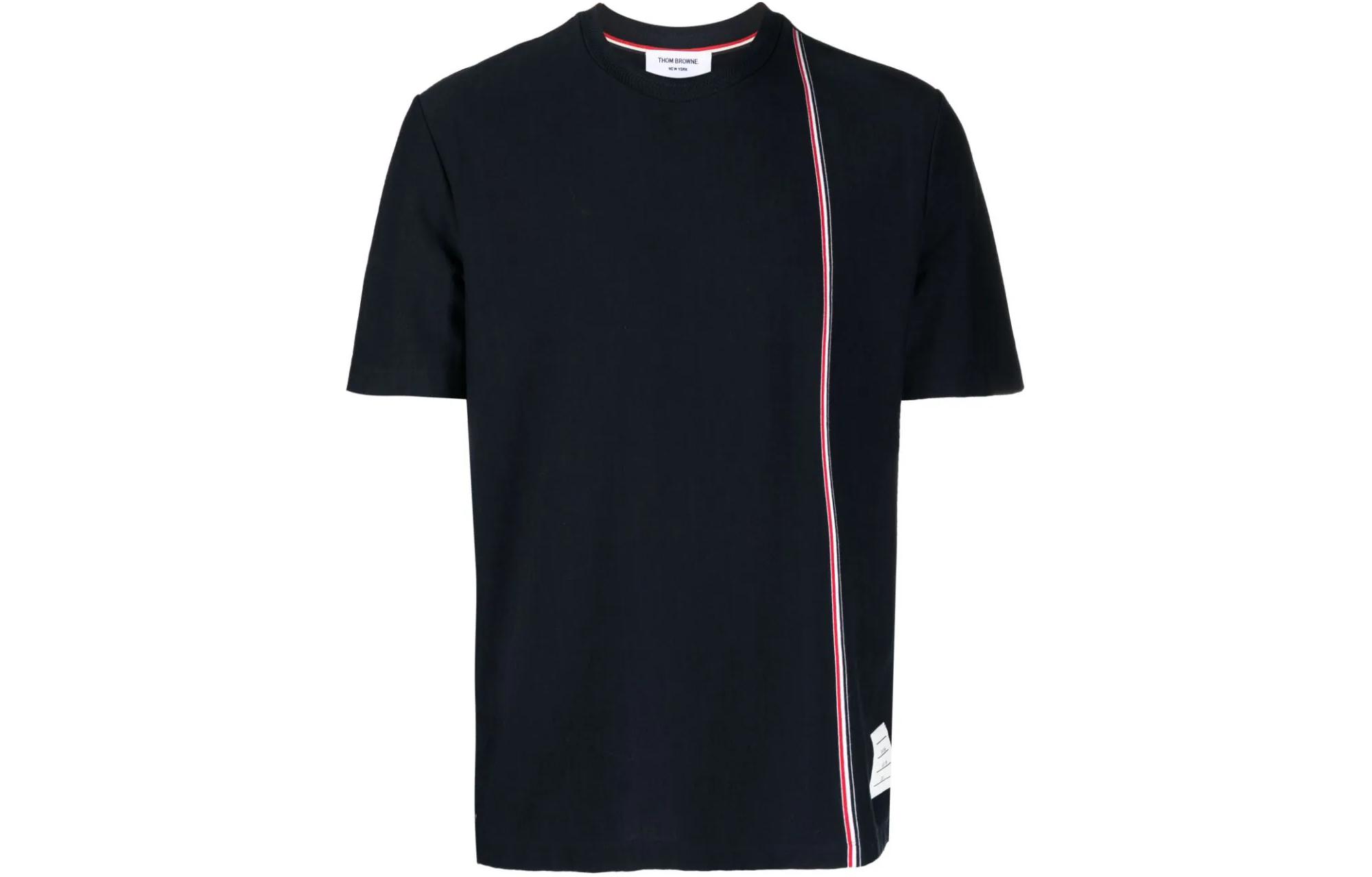 THOM BROWNE SS24  Stripe Crewneck Casual T-Shirt Navy Blue MJS252A-J0138-415