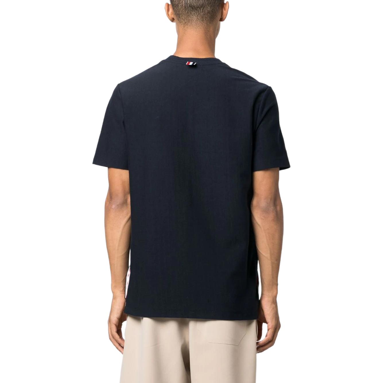 Shop THOM BROWNE SS24 Camiseta Casual Cuello Redondo a Rayas Azul Marino MJS252A-J0138-415