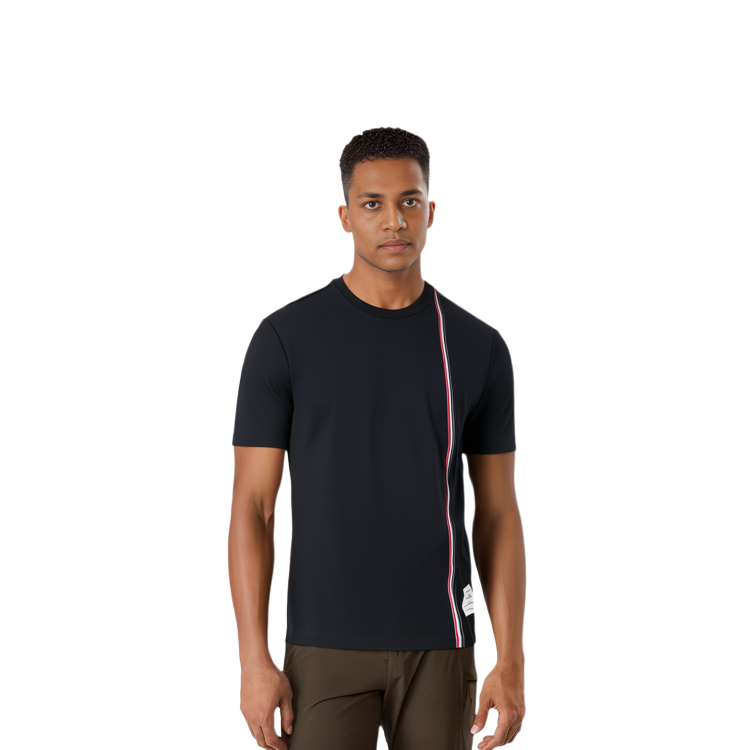 Details for THOM BROWNE SS24 Camiseta Casual Cuello Redondo a Rayas Azul Marino MJS252A-J0138-415