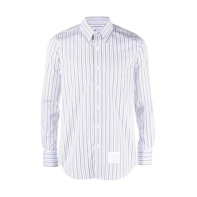 THOM BROWNE SS24 Striped Button-Up Shirt Blue Long Sleeve. MWL272A-F0552-415