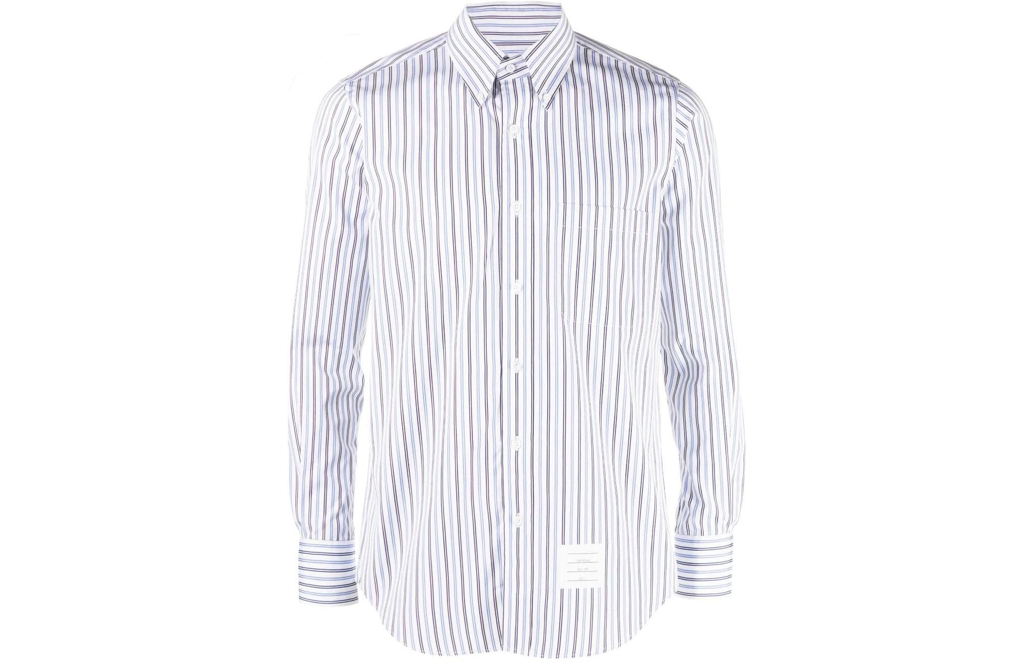 Order 톰 브라운 SS24 스트라이프 버튼업 셔츠 블루 긴팔. MWL272A-F0552-415