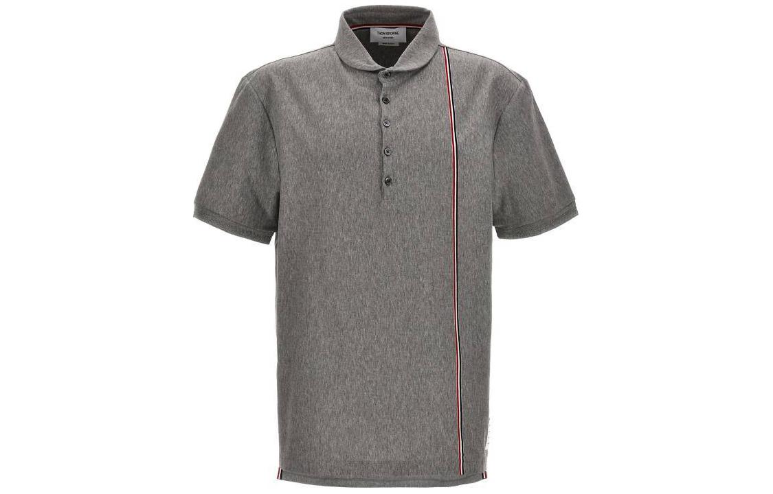 THOM BROWNE SS24  Striped Collar Polo Shirt Gray Old Money Style. MJP196A-J0138-035