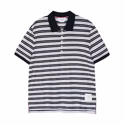 THOM BROWNE SS24 Striped Color Block Polo Shirt Black White Short Sleeve MJP191A-J0120-415