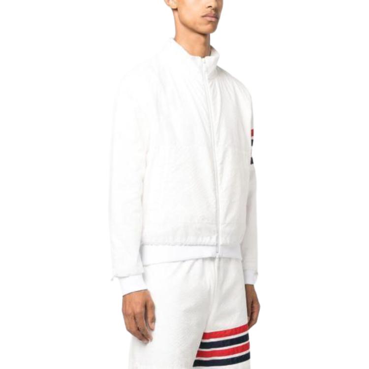 Purchase Thom Browne SS24  White 4-Bar Long Sleeve Jacket Outerwear. MJT425A-F0517-100