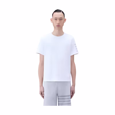 THOM BROWNE SS24 White 4-Bar Stripe Crewneck T-Shirt. MJS246A-07323-100