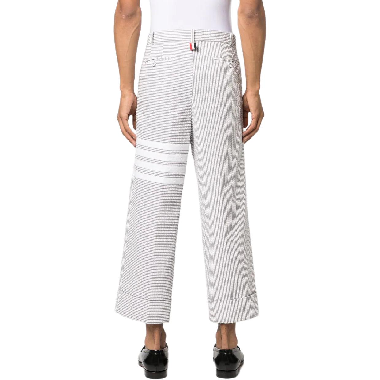 Shop THOM BROWNE SS24 白色經典四條紋直筒長褲. MTC223F00572035