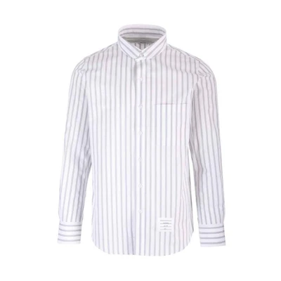 THOM BROWNE SS24 White Stripe Button-Up Long Sleeve Shirt. MWL392A-F0521-035