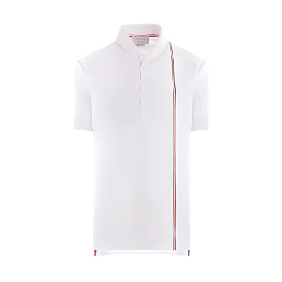 THOM BROWNE SS24 White Stripe Chest Pullover Straight-Cut Polo Shirt. MJP196A-J0138-100