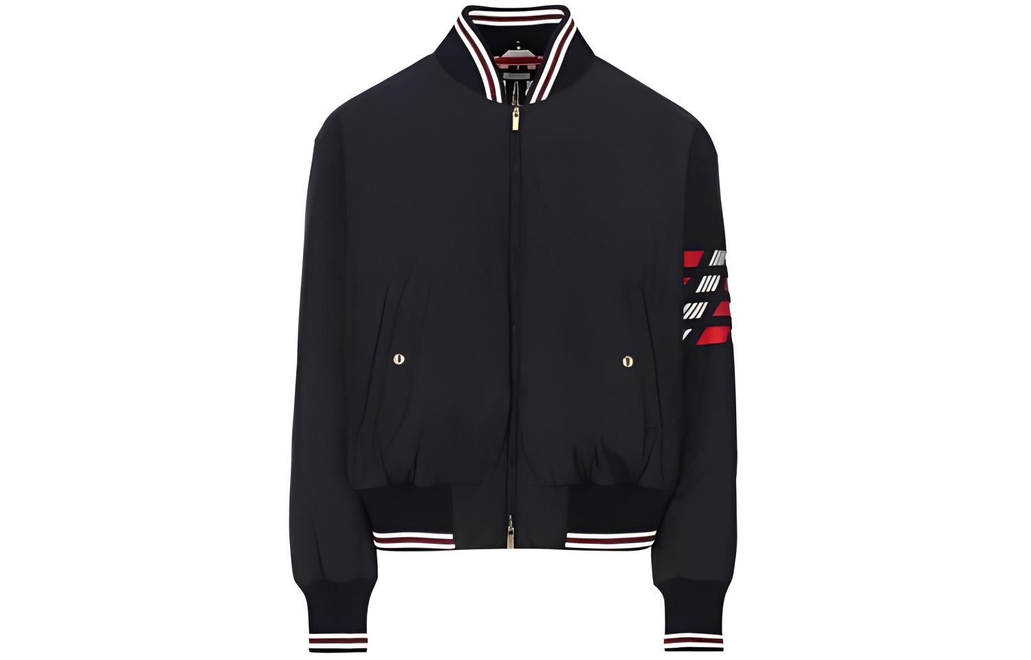 Thom Browne SS24 Black Striped Zip-Up Bomber Jacket MJD103Y-07259-415