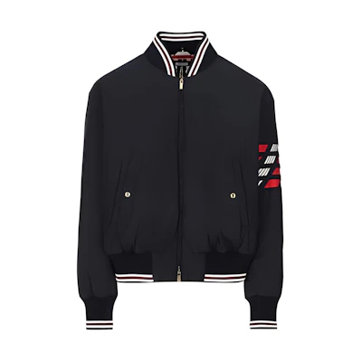 Thom Browne SS24 Black Striped Zip-Up Bomber Jacket MJD103Y-07259-415
