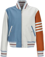Thom Browne SS24 Classic 4-Stripe Colorblock Leather Bomber Jacket Multicolor MJO217F-06241-100 Thom Browne SS24 Classic 4-Stripe Colorblock Leather Bomber Jacket Multicolor MJO217F-06241-100