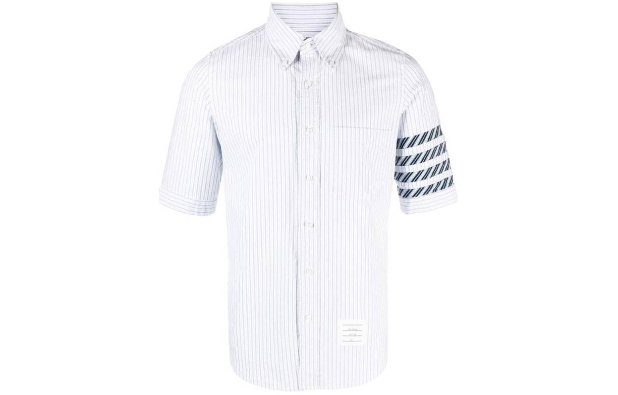 Order THOM BROWNE SS24 Kemeja Putih Lengan Pendek Classic 4-Stripe MWS256C-F0510-460