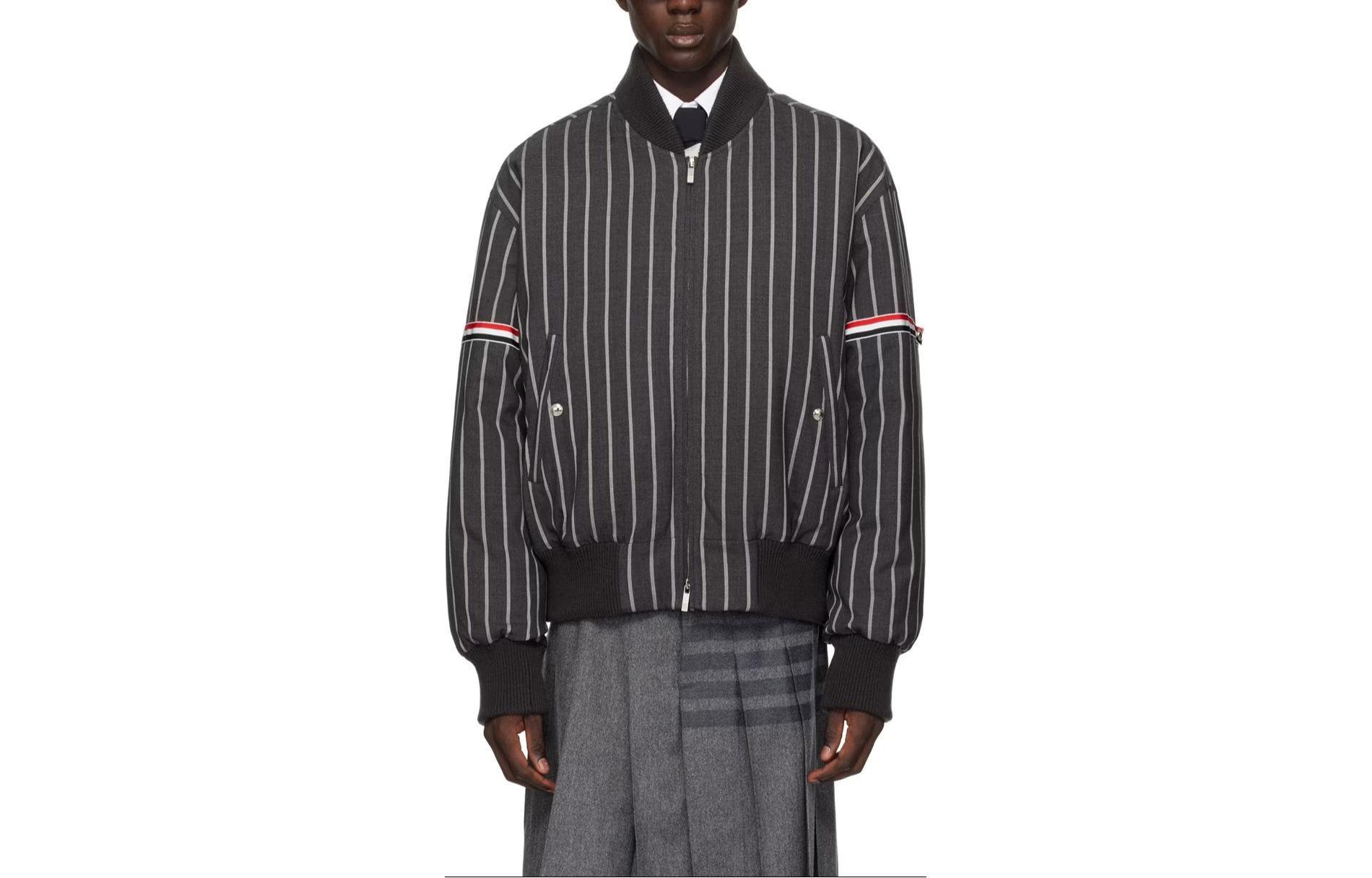 Thom Browne SS24 Classic Black Zip-Up Jacket with Dual Stripes - MJD103Y-F0518-025