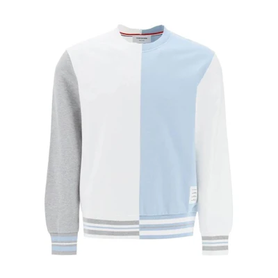 Thom Browne SS24 Colorblock Crewneck Pullover Sweatshirt Light Blue Mens MJT427F-J0137-997