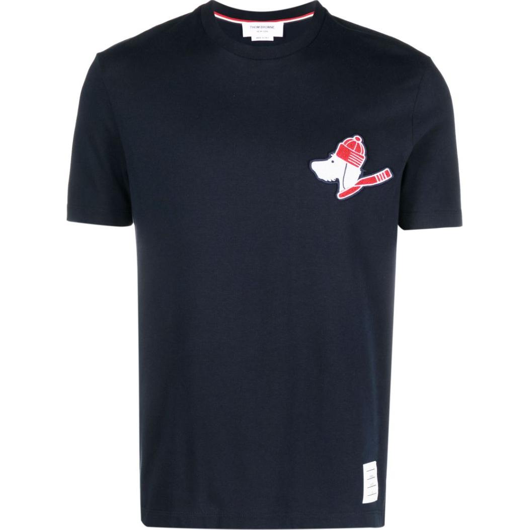 THOM BROWNE SS24 Festive Jersey Hector Tee Blue Graphic Print  T-Shirt. MJS238E-J0058-415