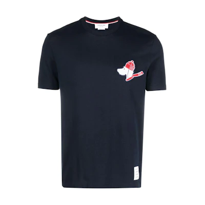 THOM BROWNE SS24 Festive Jersey Hector Tee Blue Graphic Print T-Shirt. MJS238E-J0058-415