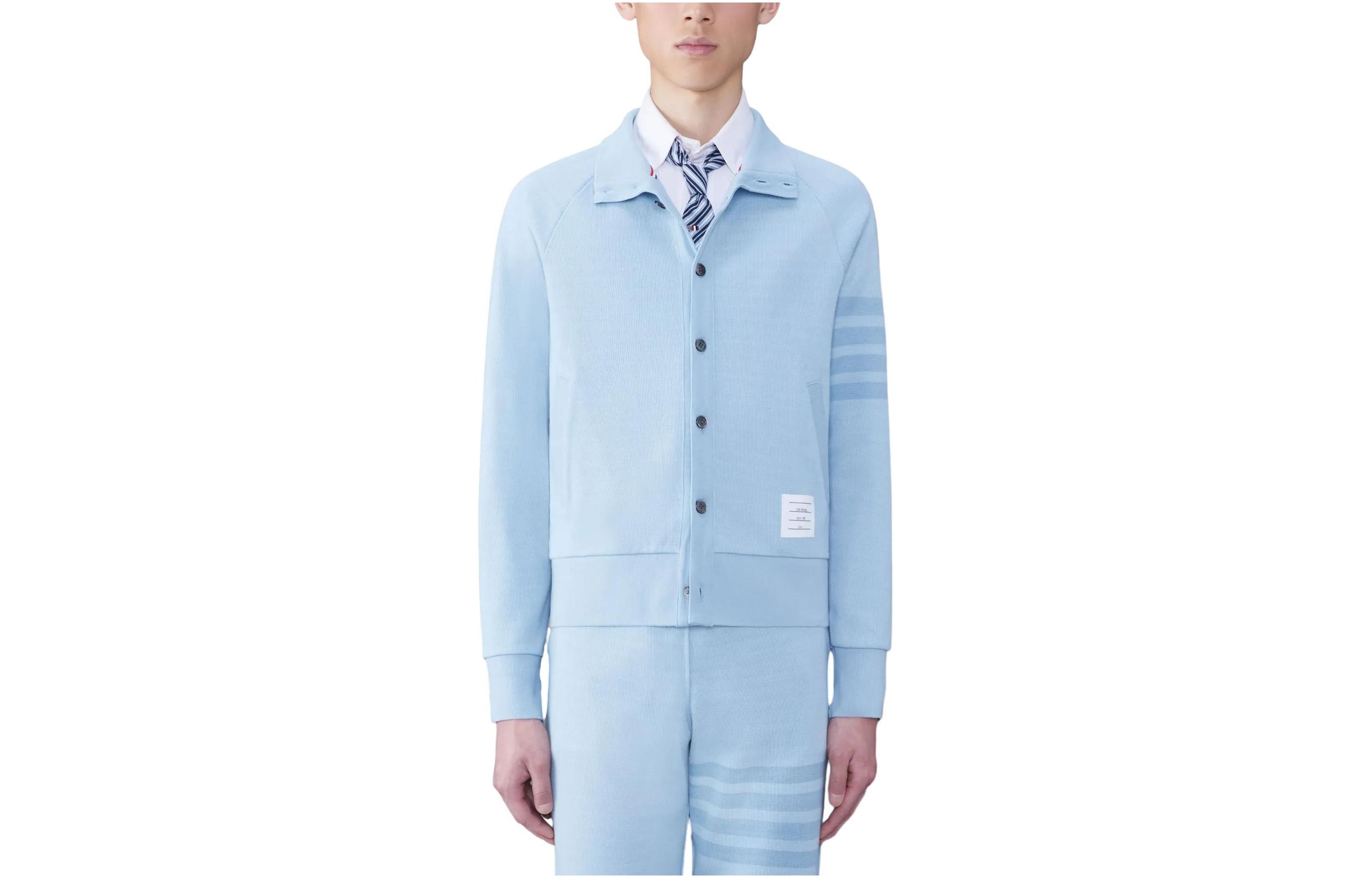 Thom Browne SS24 Four-Stripe Single-Breasted Light Blue Blazer MJT412A-J0051-480