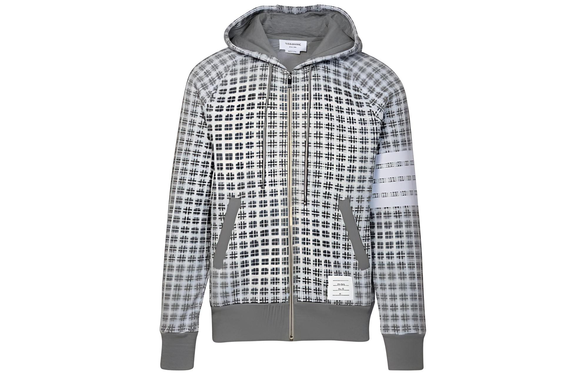 Thom Browne SS24 Gray Checkered Print Hooded Zip-Up Jacket MJT420A-J0116-055