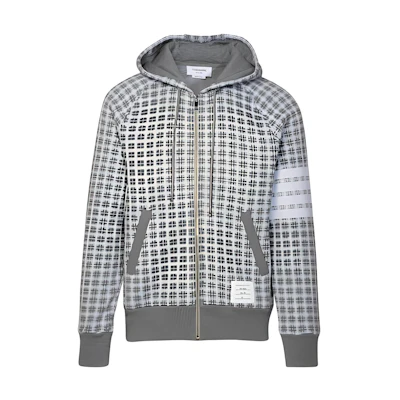 Thom Browne SS24 Gray Checkered Print Hooded Zip-Up Jacket MJT420A-J0116-055