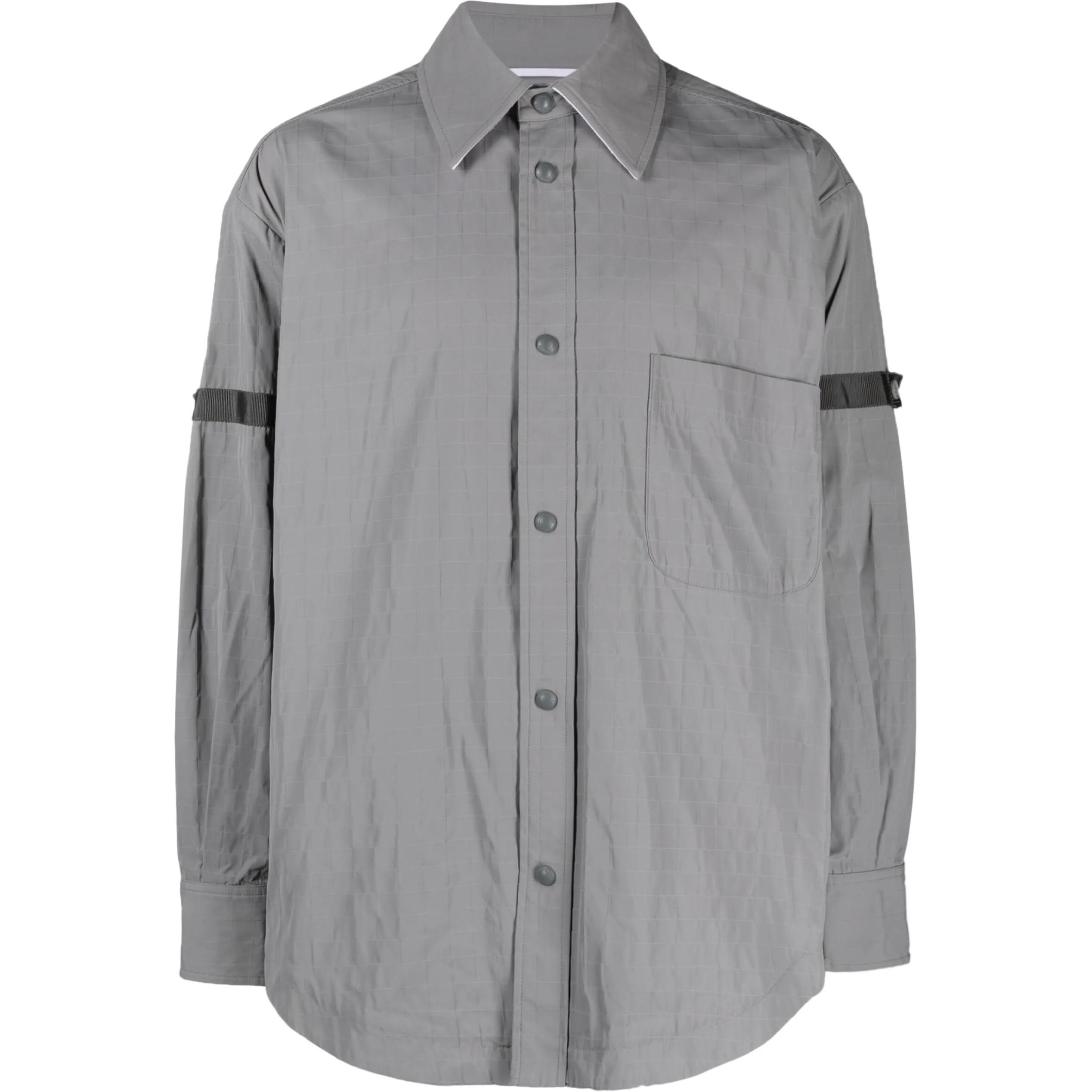 THOM BROWNE SS24 Gray Striped Button-Up Relaxed Fit Long Sleeve Shirt for Men. MJO165O-F0496-055