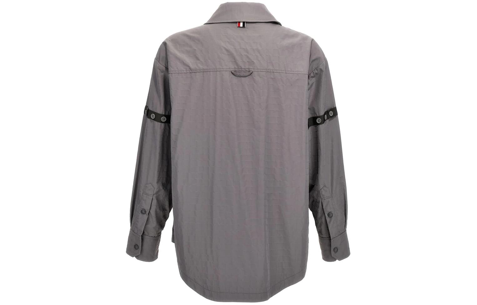 THOM BROWNE SS24 Gray Striped Button-Up Relaxed Fit Long Sleeve Shirt for Men. MJO165O-F0496-055 圖 3