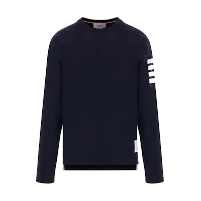 THOM BROWNE SS24 IVY BOY Classic 4-Bar Knit Crewneck Long Sleeve Tee Navy Blue Men. MJS245A-07323-415
