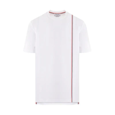 THOM BROWNE SS24 White Casual Striped Chest Crewneck T-Shirt. MJS252A-J0138-100