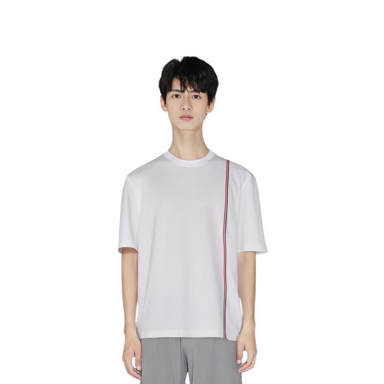 THOM BROWNE SS24 White  Casual Striped Chest Crewneck T-Shirt. MJS252A-J0138-100 圖 4